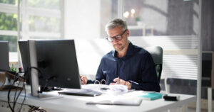 accountant with invoices